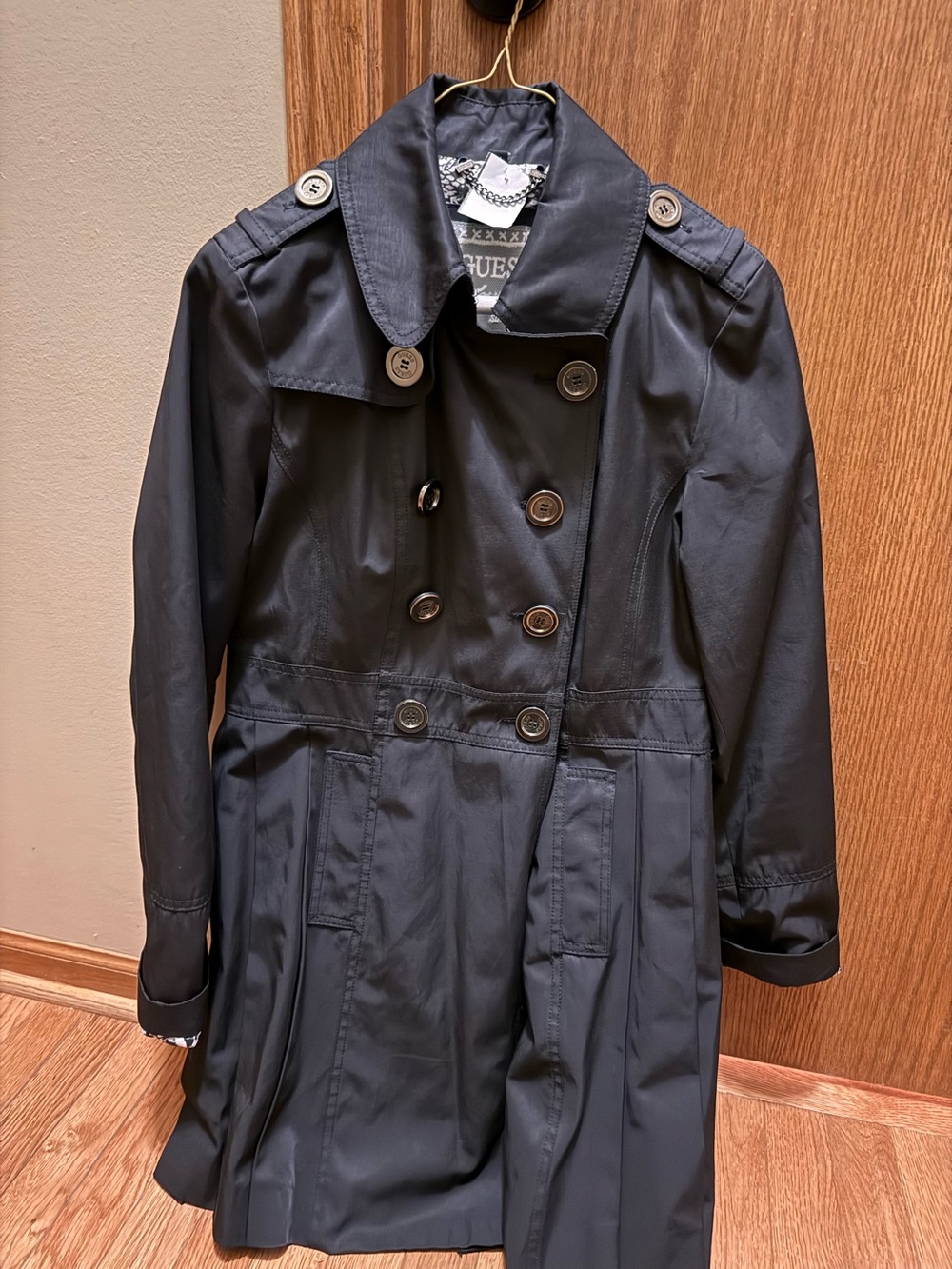 Guess Black Double-Breasted Trench Coat